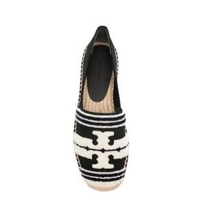 TORY BURCH Womens Double T Espadrille Flats Size 8.5 Black‎ White Stripe Casual